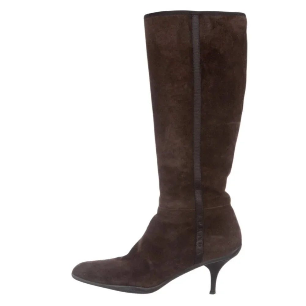 PRADA BROWN SUEDE HEELED BOOTS - EU 38.5/US 8 - Picture 7 of 16